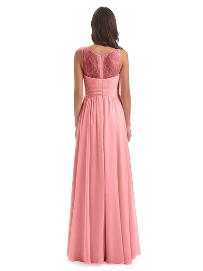 Naya Floor Length Illusion Lace Bridesmaid Dresses