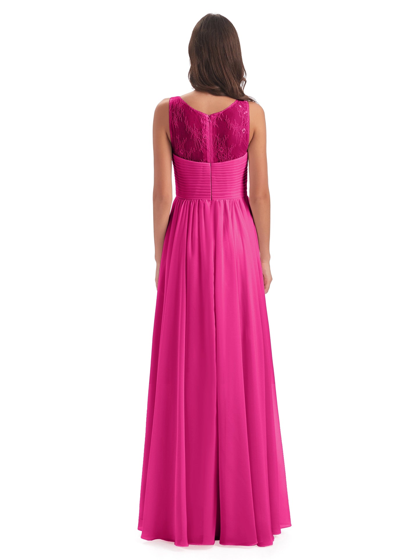 Naya Floor Length Illusion Lace Bridesmaid Dresses