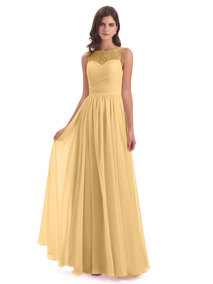 Naya Floor Length Illusion Lace Bridesmaid Dresses