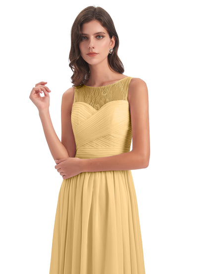 Naya Floor Length Illusion Lace Bridesmaid Dresses