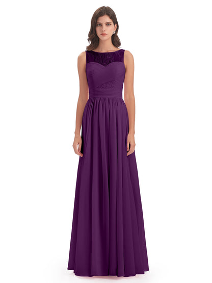 Naya Floor Length Illusion Lace Bridesmaid Dresses