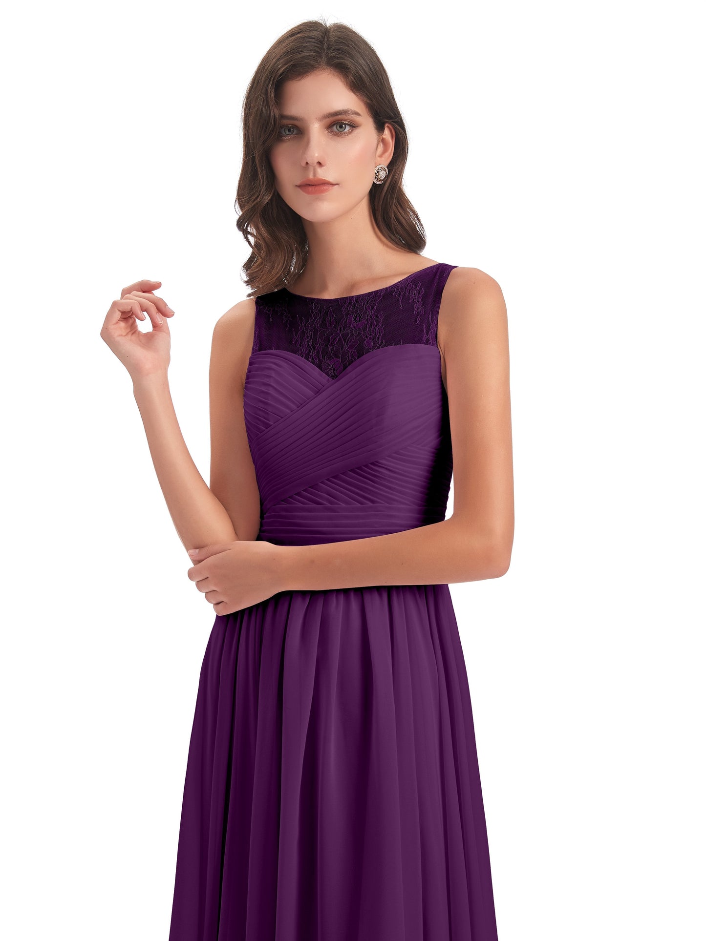 Naya Floor Length Illusion Lace Bridesmaid Dresses