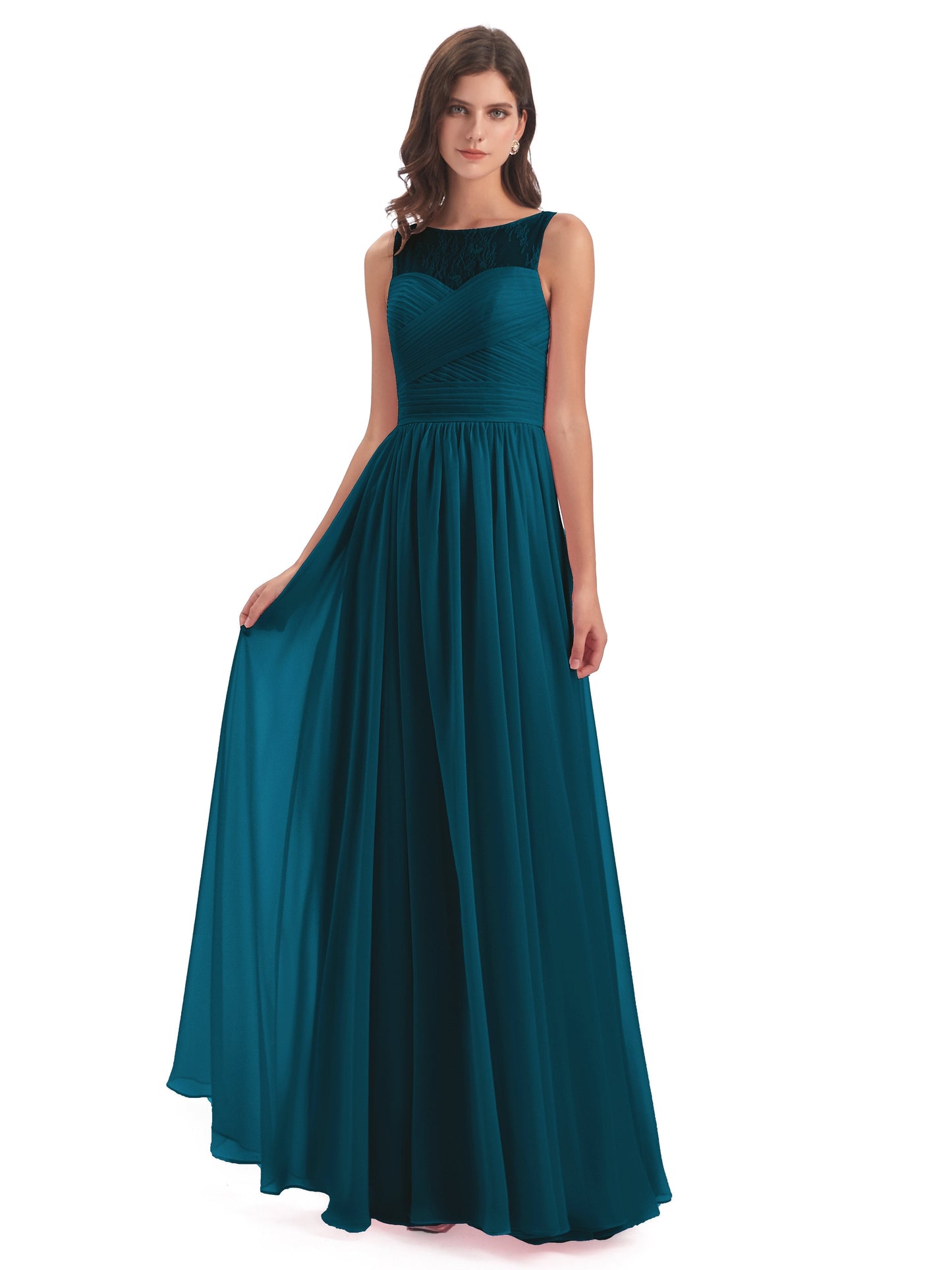 Naya Floor Length Illusion Lace Bridesmaid Dresses