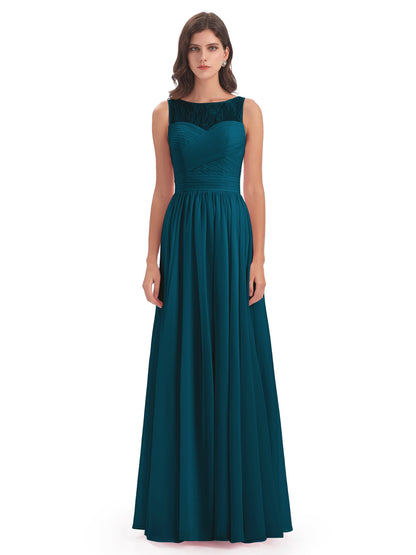 Naya Floor Length Illusion Lace Bridesmaid Dresses