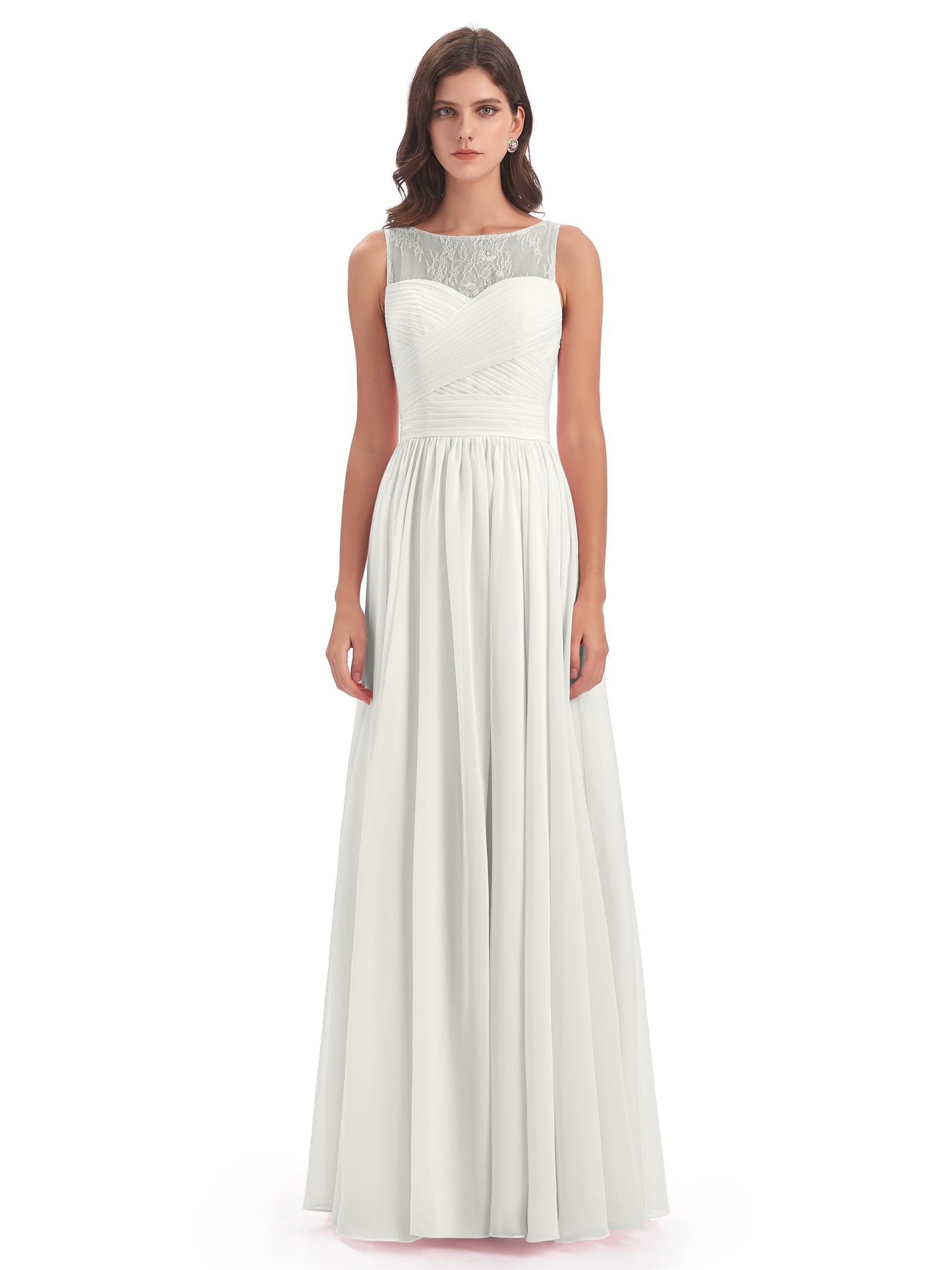 Naya Floor Length Illusion Lace Bridesmaid Dresses