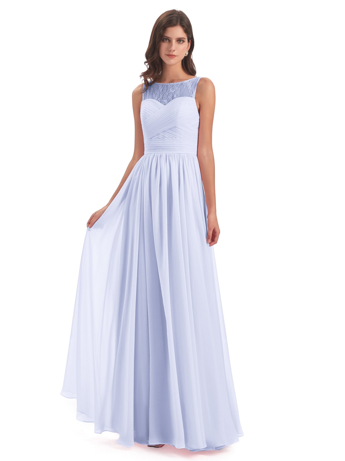 Naya Floor Length Illusion Lace Bridesmaid Dresses