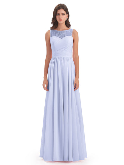 Naya Floor Length Illusion Lace Bridesmaid Dresses