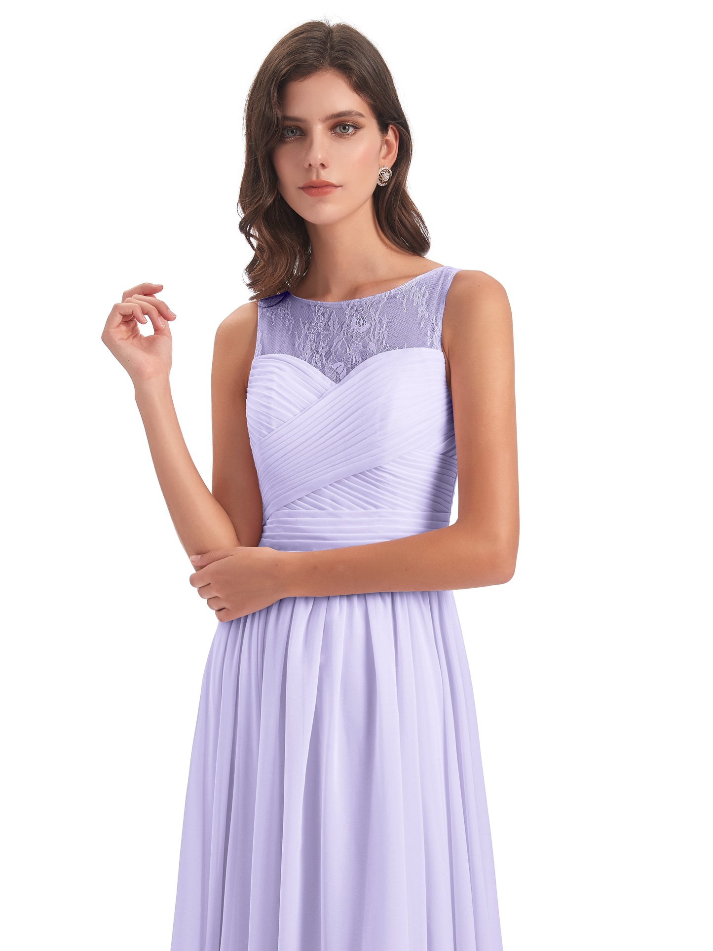 Naya Floor Length Illusion Lace Bridesmaid Dresses
