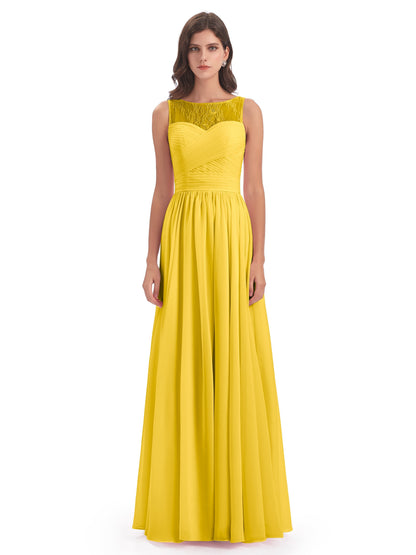 Naya Floor Length Illusion Lace Bridesmaid Dresses