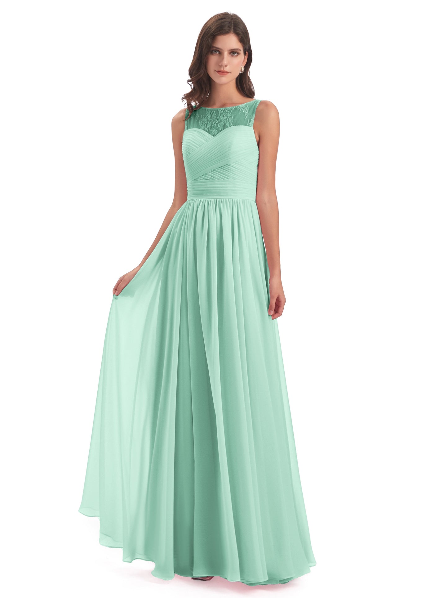 Naya Floor Length Illusion Lace Bridesmaid Dresses