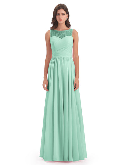 Naya Floor Length Illusion Lace Bridesmaid Dresses