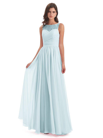 Naya Floor Length Illusion Lace Bridesmaid Dresses