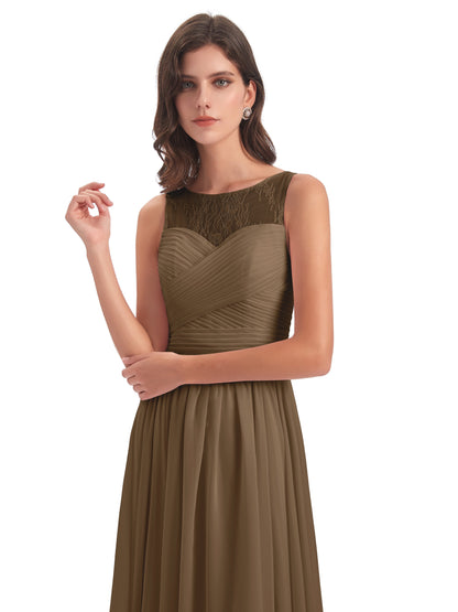 Naya Floor Length Illusion Lace Bridesmaid Dresses