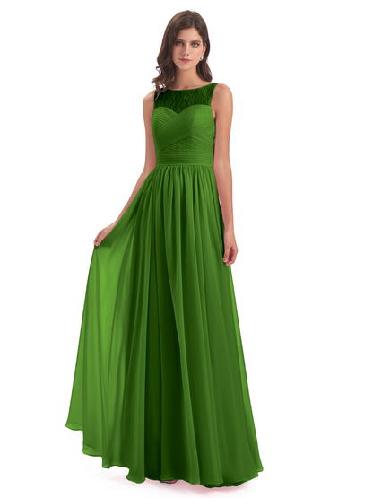 Naya Floor Length Illusion Lace Bridesmaid Dresses