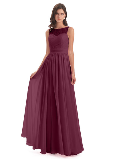 Naya Floor Length Illusion Lace Bridesmaid Dresses