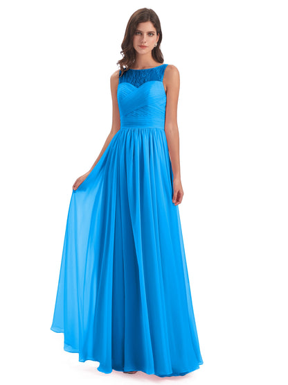 Naya Floor Length Illusion Lace Bridesmaid Dresses