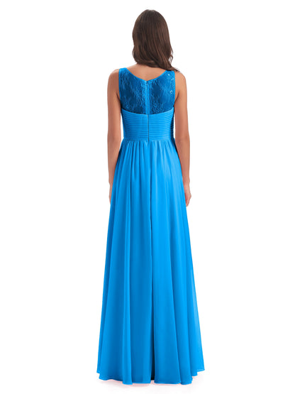 Naya Floor Length Illusion Lace Bridesmaid Dresses
