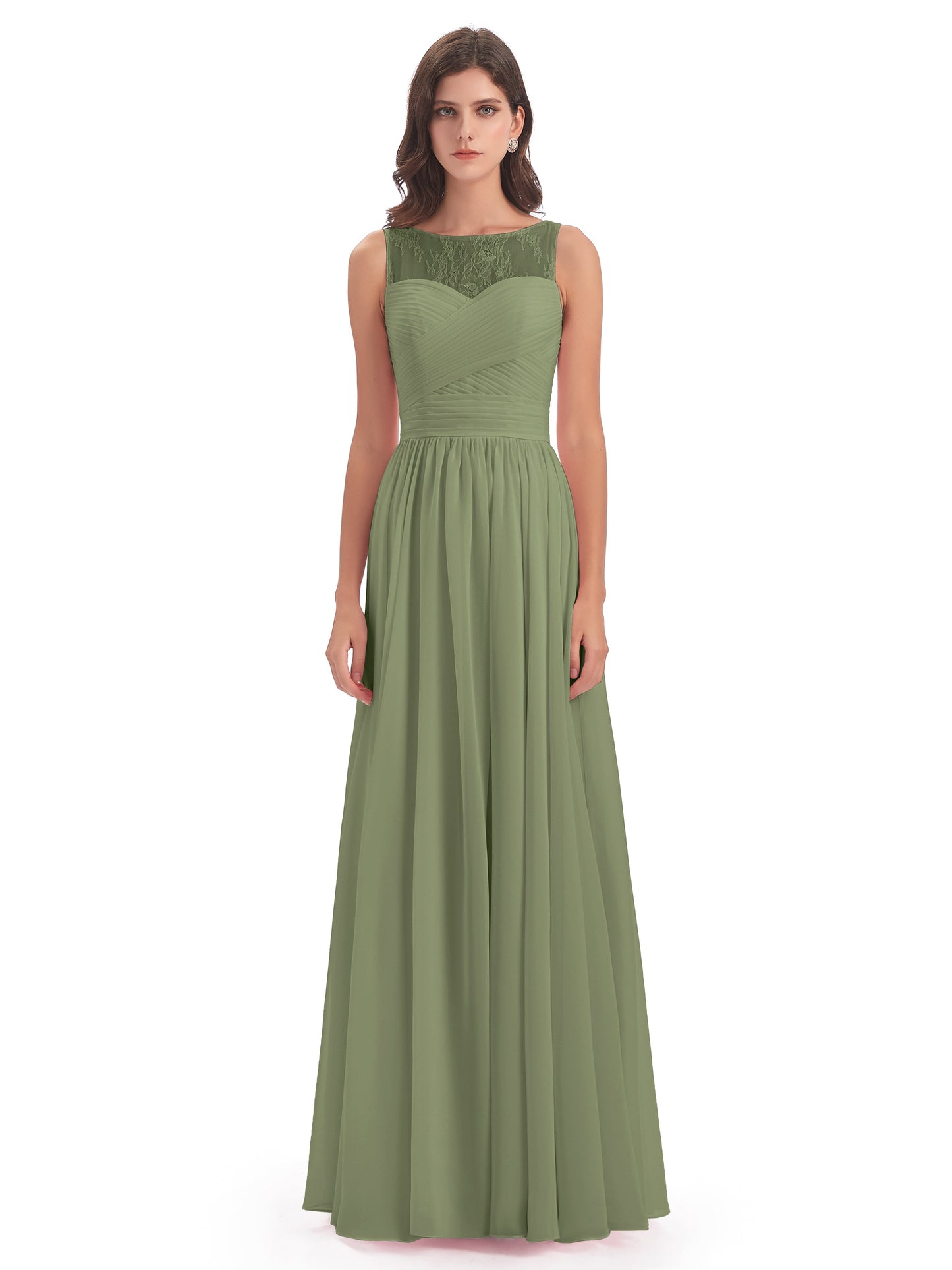 Naya Floor Length Illusion Lace Bridesmaid Dresses