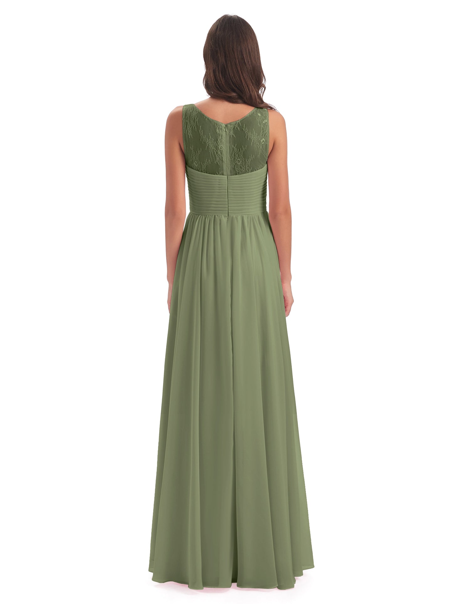 Naya Floor Length Illusion Lace Bridesmaid Dresses