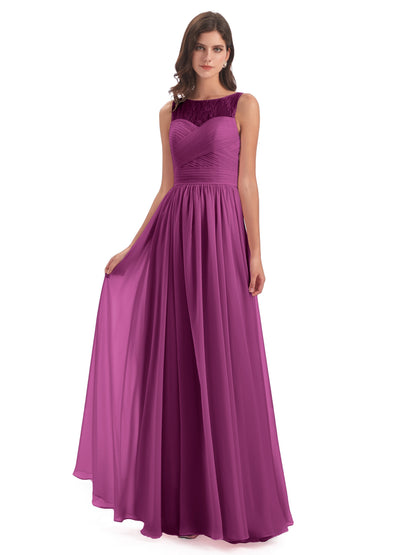 Naya Floor Length Illusion Lace Bridesmaid Dresses