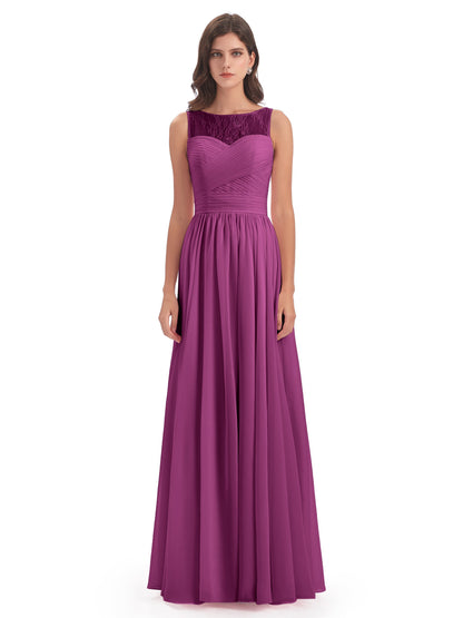 Naya Floor Length Illusion Lace Bridesmaid Dresses
