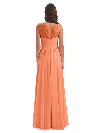 Naya Floor Length Illusion Lace Bridesmaid Dresses