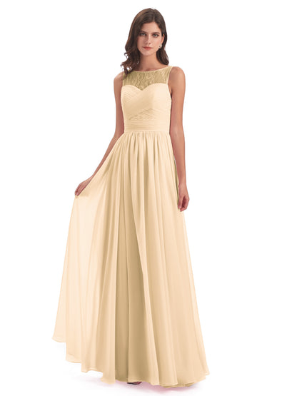Naya Floor Length Illusion Lace Bridesmaid Dresses