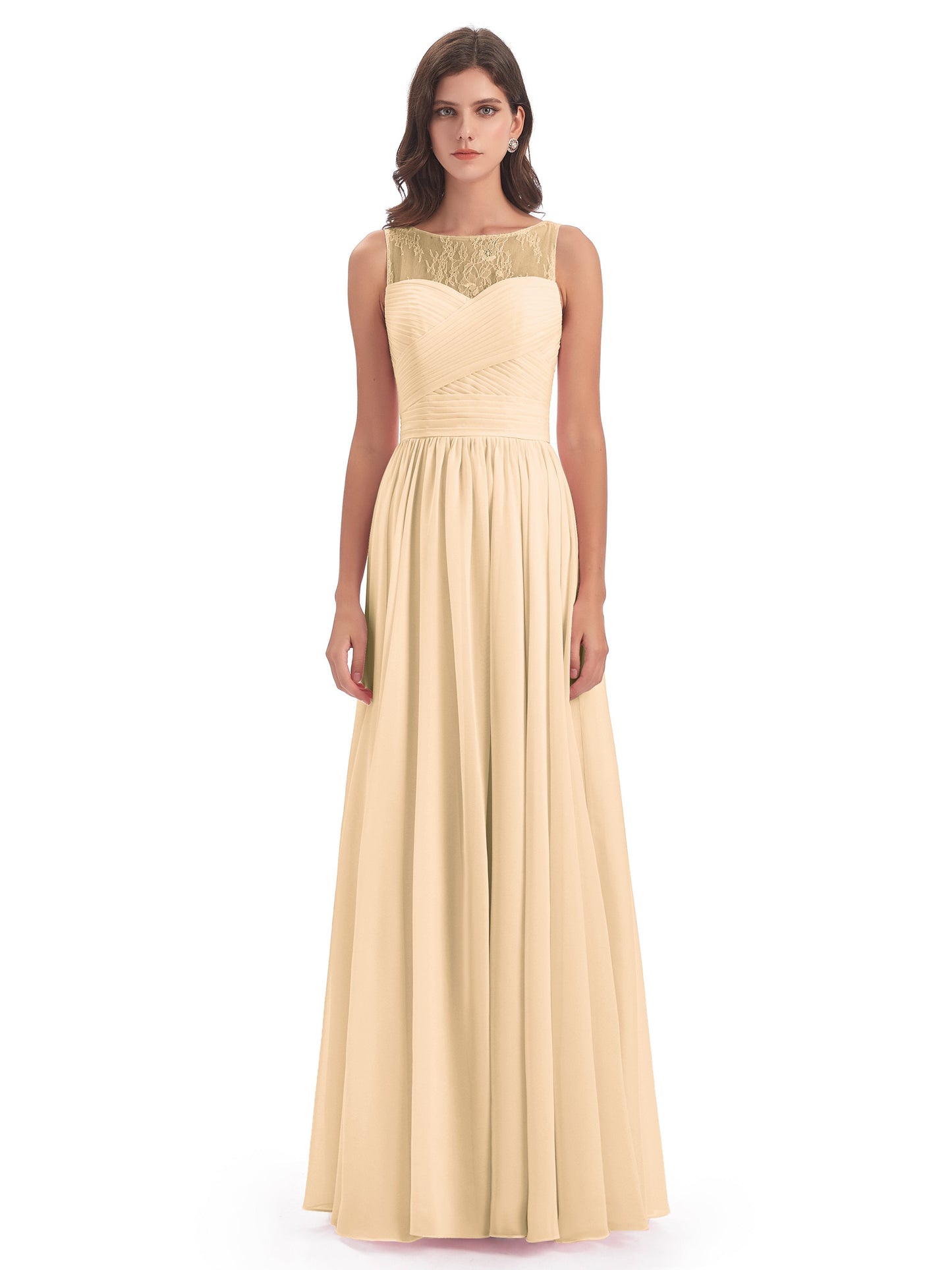 Naya Floor Length Illusion Lace Bridesmaid Dresses