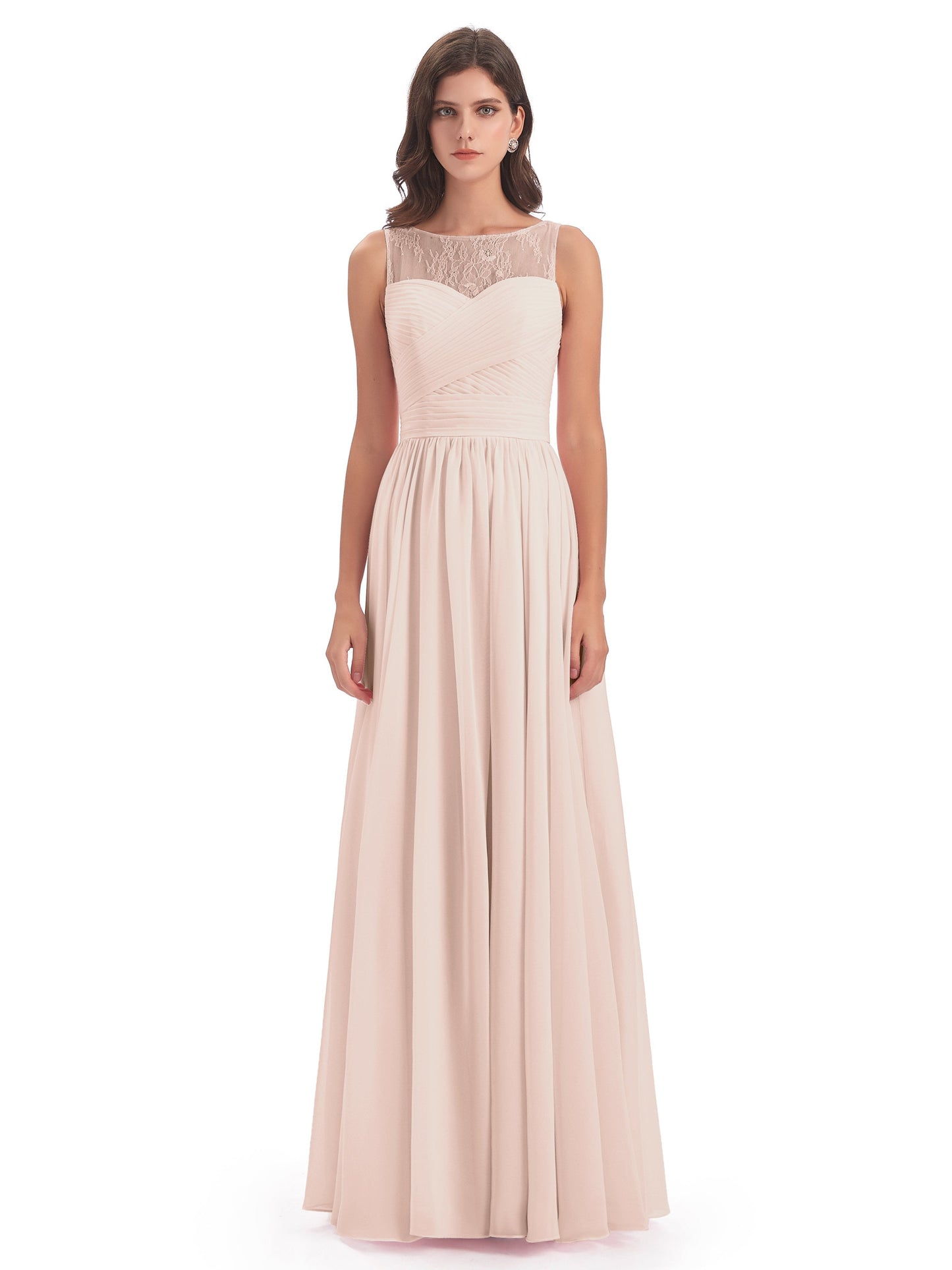 Naya Floor Length Illusion Lace Bridesmaid Dresses