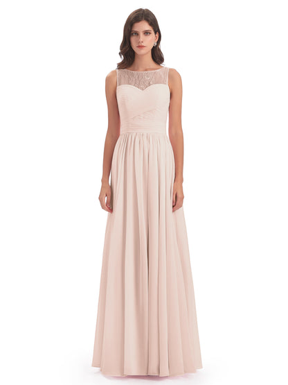 Naya Floor Length Illusion Lace Bridesmaid Dresses
