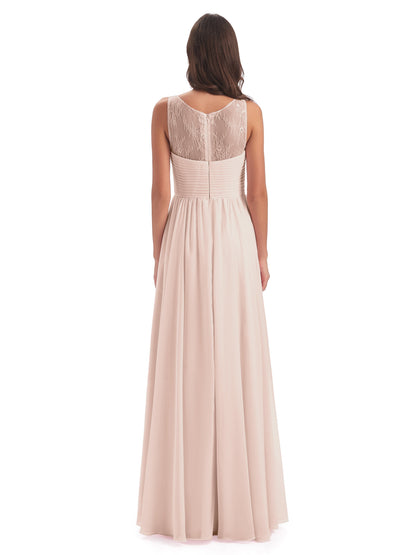 Naya Floor Length Illusion Lace Bridesmaid Dresses