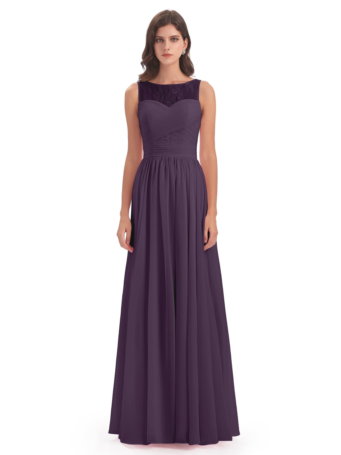 Naya Floor Length Illusion Lace Bridesmaid Dresses