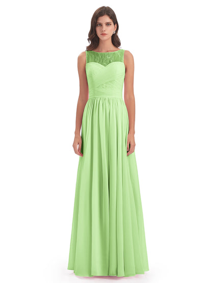 Naya Floor Length Illusion Lace Bridesmaid Dresses