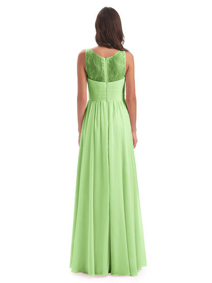 Naya Floor Length Illusion Lace Bridesmaid Dresses