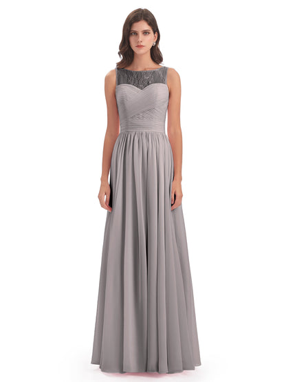 Naya Floor Length Illusion Lace Bridesmaid Dresses