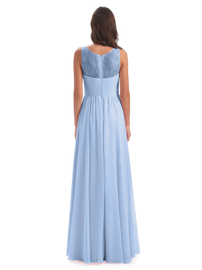Naya Floor Length Illusion Lace Bridesmaid Dresses