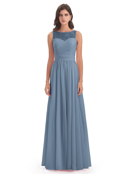 Naya Floor Length Illusion Lace Bridesmaid Dresses
