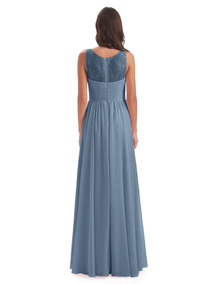 Naya Floor Length Illusion Lace Bridesmaid Dresses
