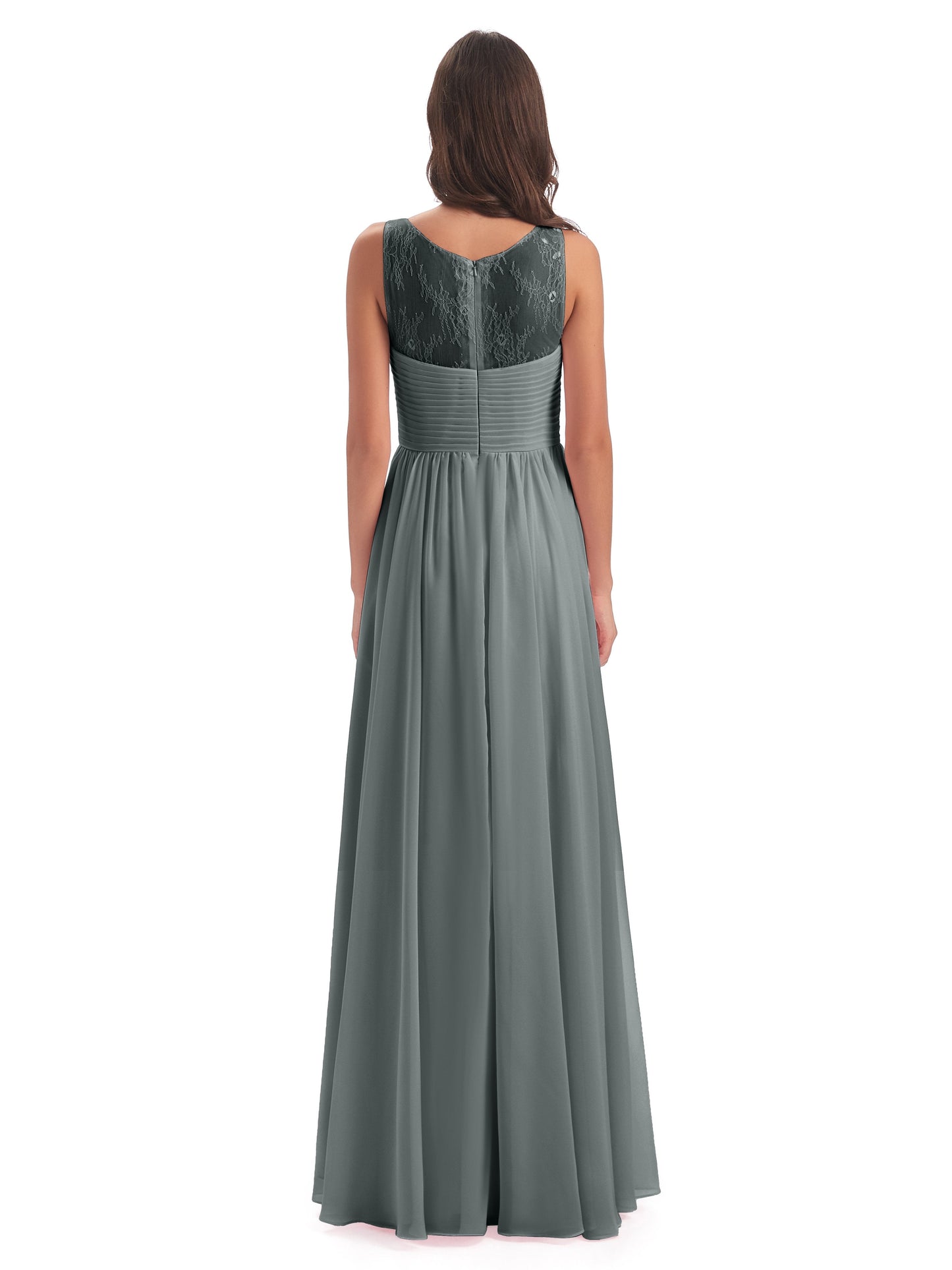 Naya Floor Length Illusion Lace Bridesmaid Dresses