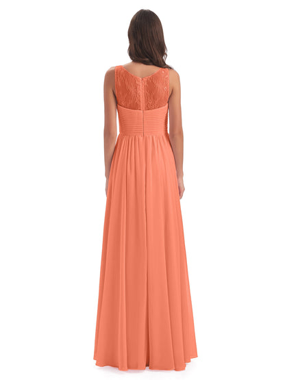 Naya Floor Length Illusion Lace Bridesmaid Dresses