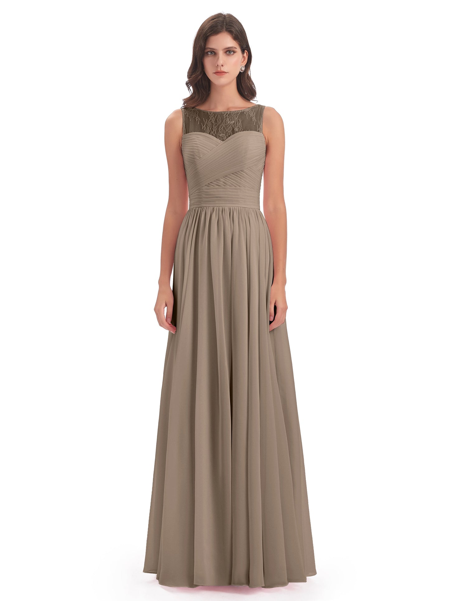 Naya Floor Length Illusion Lace Bridesmaid Dresses