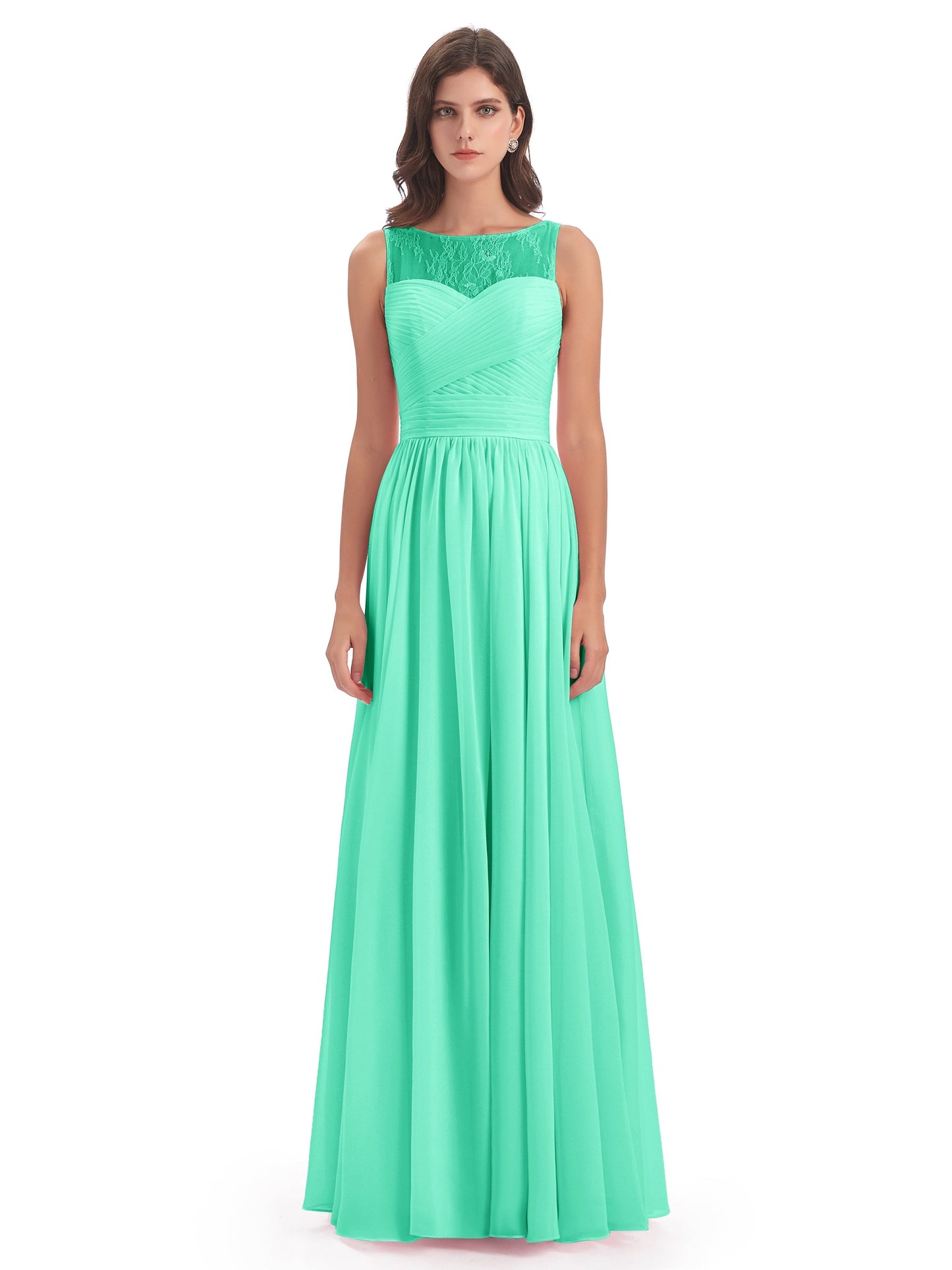 Naya Floor Length Illusion Lace Bridesmaid Dresses