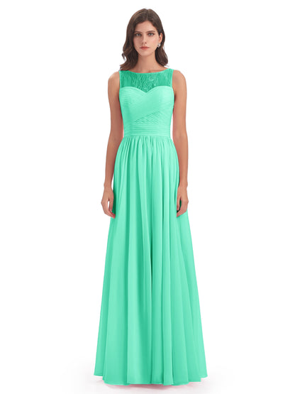 Naya Floor Length Illusion Lace Bridesmaid Dresses