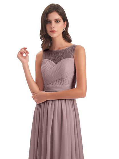 Naya Floor Length Illusion Lace Bridesmaid Dresses