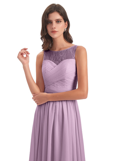 Naya Floor Length Illusion Lace Bridesmaid Dresses