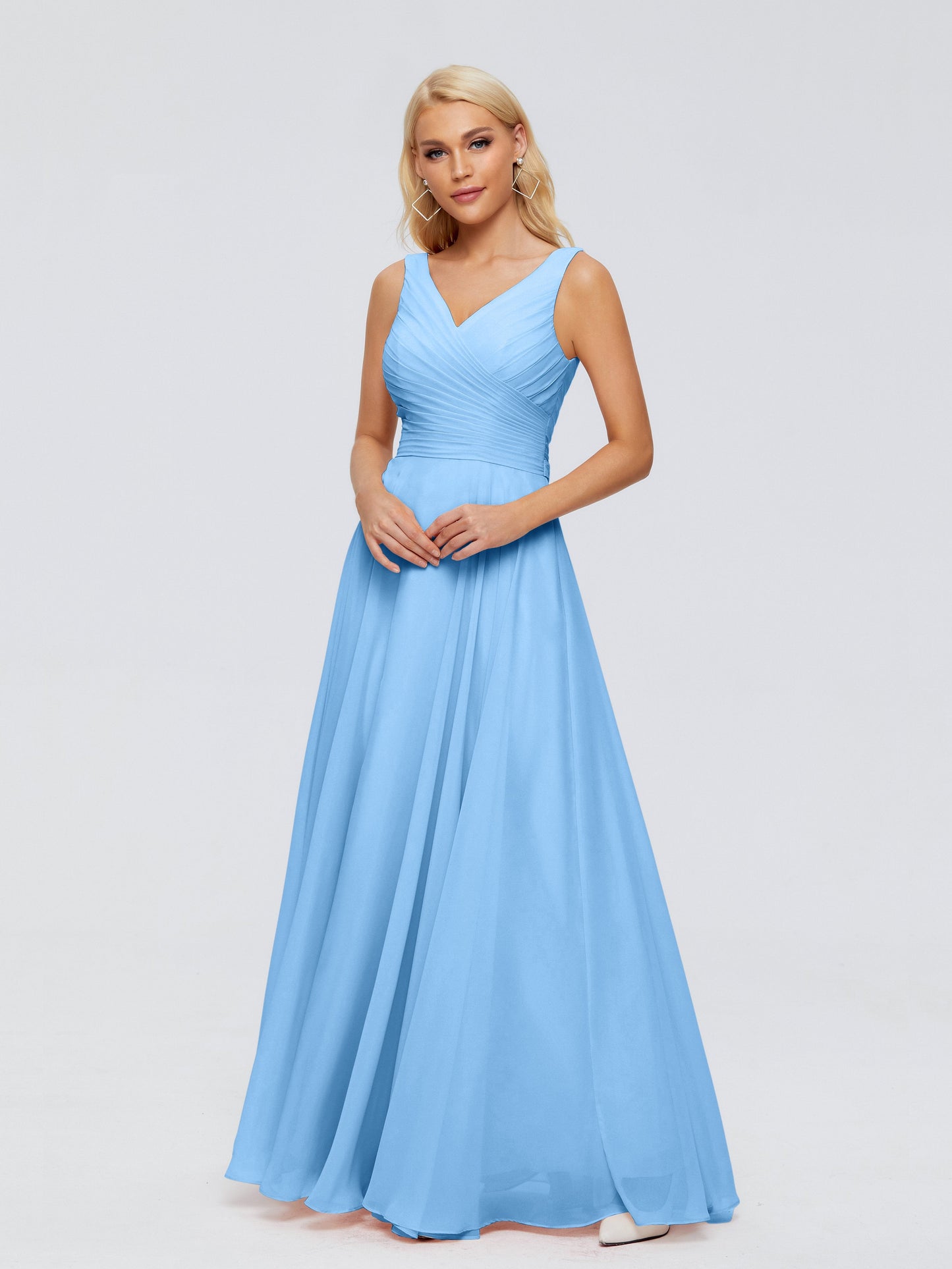 Ryleigh V Neck Long Chiffon Bridesmaid Dresses with Bow