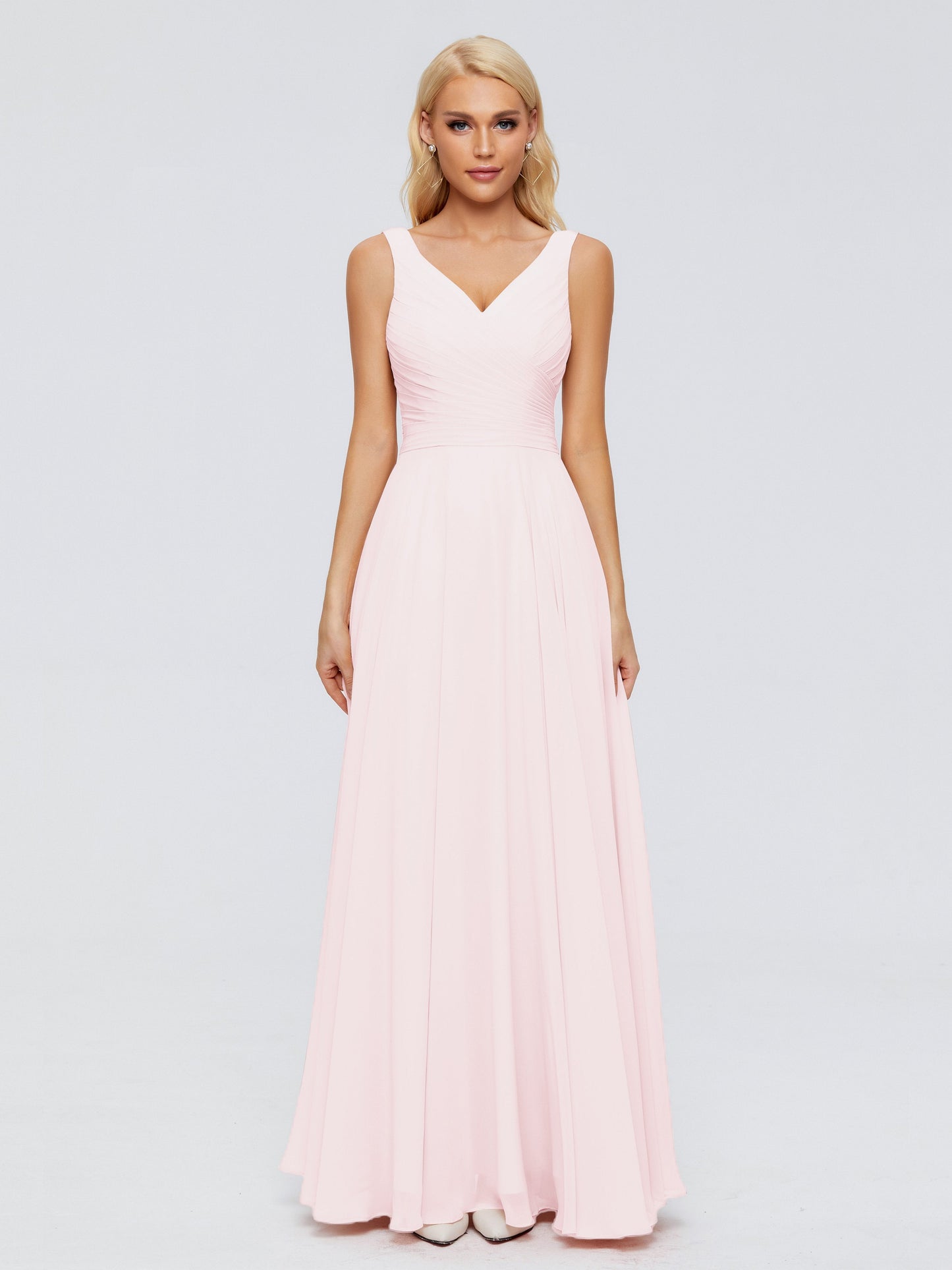 Ryleigh V Neck Long Chiffon Bridesmaid Dresses with Bow