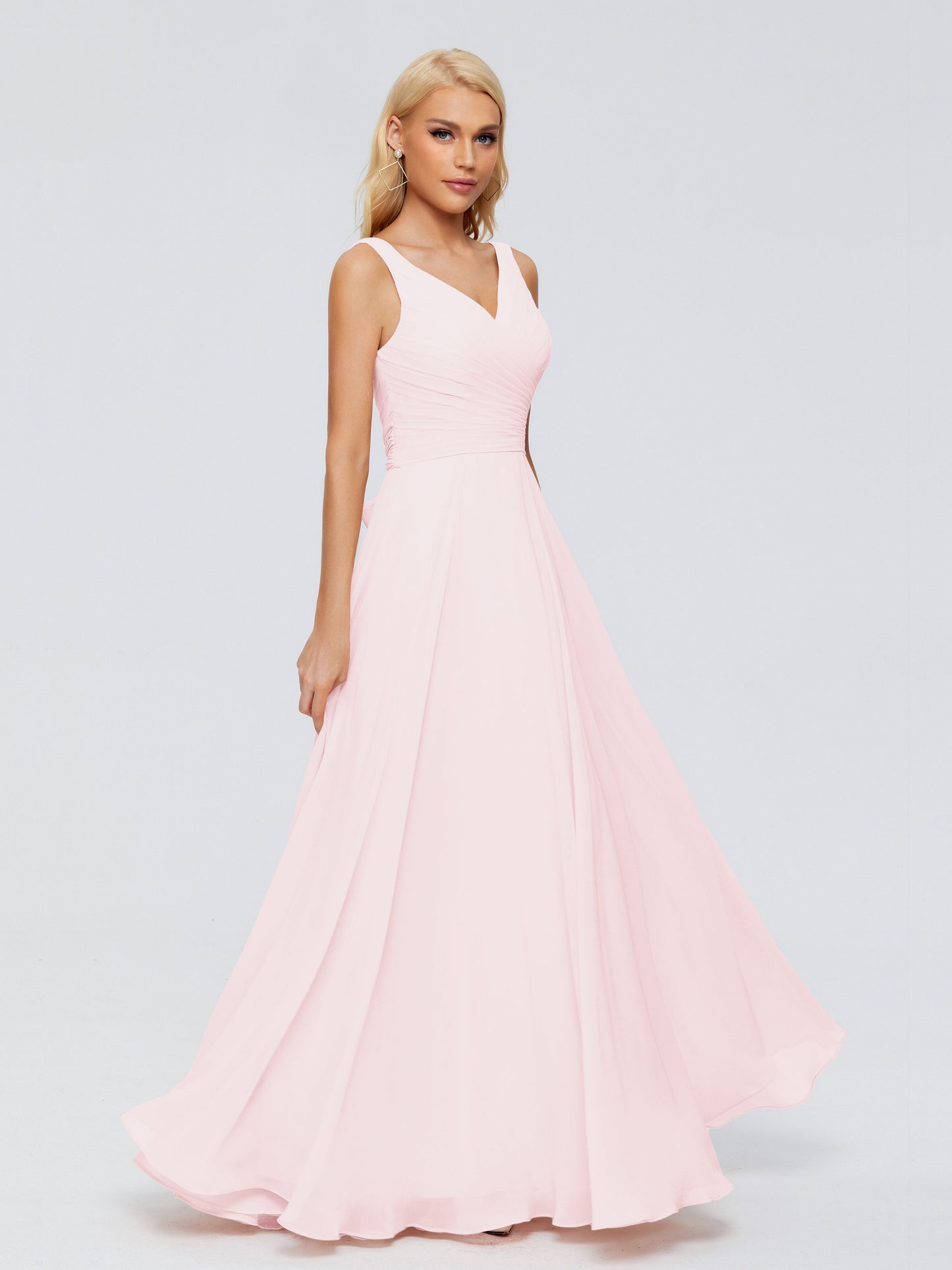 Ryleigh V Neck Long Chiffon Bridesmaid Dresses with Bow