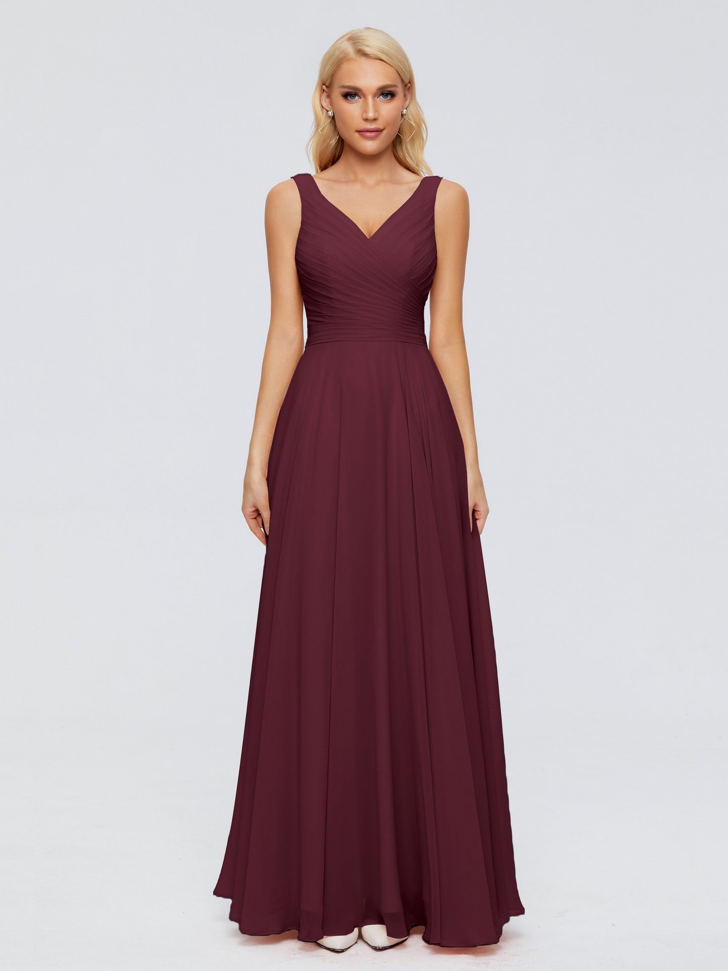 Ryleigh V Neck Long Chiffon Bridesmaid Dresses with Bow