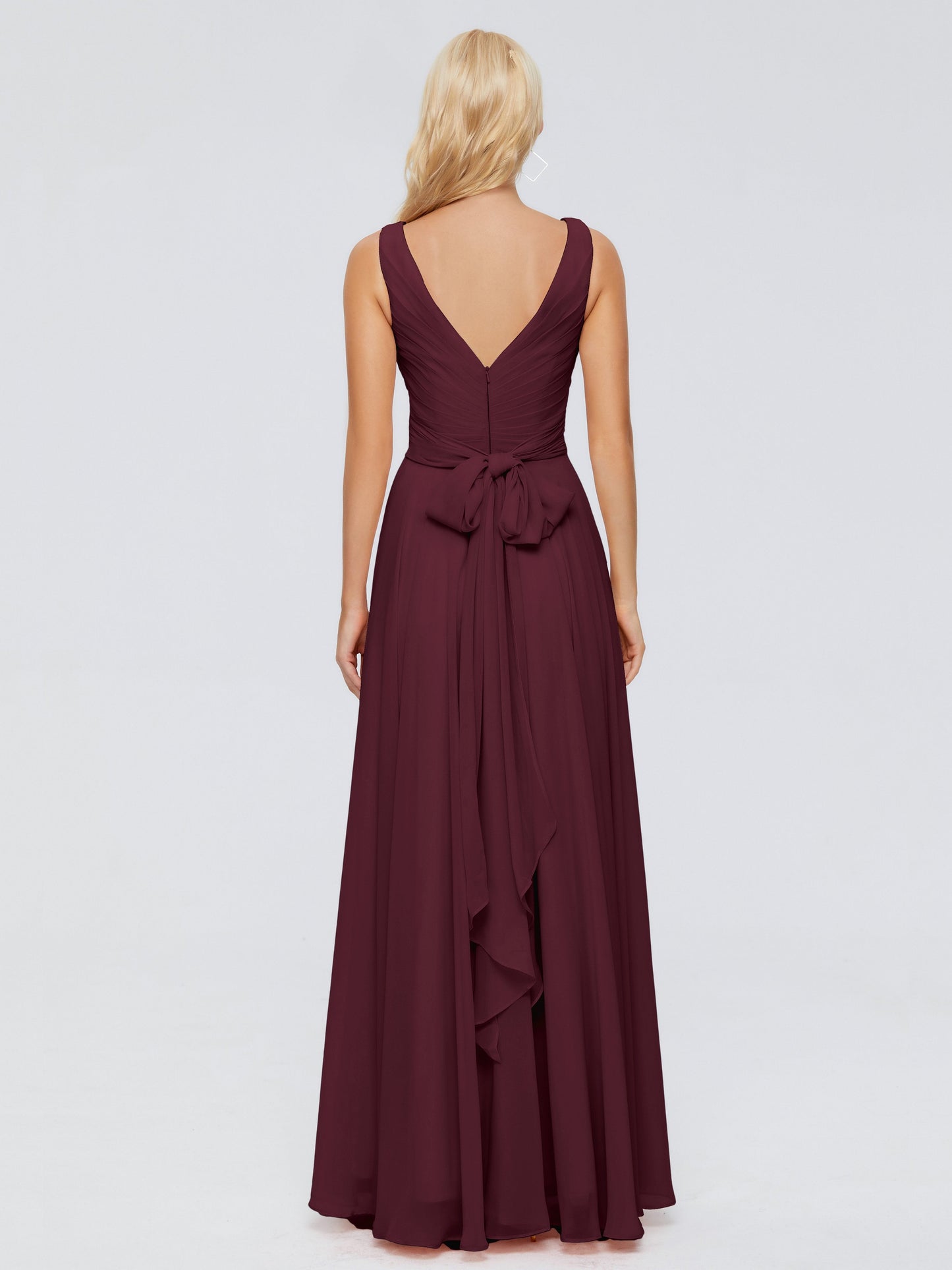 Ryleigh V Neck Long Chiffon Bridesmaid Dresses with Bow